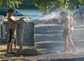 Girls and boy and hydrant fun