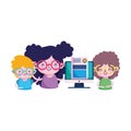 Girls and boy kid diplom and computer vector design Royalty Free Stock Photo