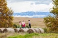 Girls Boy Play Farm Bales Royalty Free Stock Photo