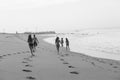 Girls Boy Running Beach Black White Royalty Free Stock Photo