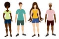 Girls and boys of different cultures and skin tones. Young people in sportswear. Color vector illustration. A group of athletes in