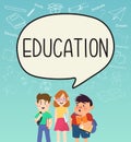 Girls and boys pupils with education on speakbubble. Royalty Free Stock Photo
