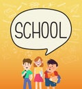 Girls and boys pupils with school on speakbubble. Royalty Free Stock Photo