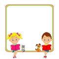 Girls and boys read the book and frame Royalty Free Stock Photo