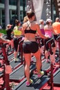 Girls and Boys in Sportswear Exercising Outdoor on Treadmills