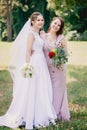 Girls Bride and bridesmaid with bouquets