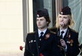 Girls-cadets of police during the celebration of Victory Day on Red Square in Moscow.