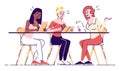 Girls in cafe flat vector illustrations. Female friends with menu making order. Cheerful consultant with tablet