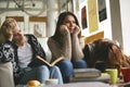 Girls in cafe. Royalty Free Stock Photo