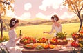 The girls are celebrating a bountiful harvest. AI generated