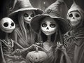 Girls wearing like witches at Halloween night