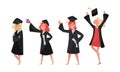 Girls Celebrating The Receiving Or Conferring Of An Academic Degree Or Diploma Vector Illustration Set Isolated On White Royalty Free Stock Photo