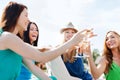 Girls with champagne glasses on boat Royalty Free Stock Photo