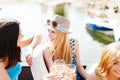 Girls with champagne glasses on boat Royalty Free Stock Photo