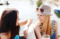 Girls with champagne glasses on boat Royalty Free Stock Photo