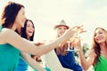 Girls with champagne glasses on boat Royalty Free Stock Photo