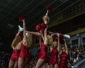 Girls cheerleaders from the team Red Foxes for the match Ukraine vs Romania