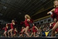 Girls cheerleaders from the team Red Foxes for the match Ukraine vs Romania