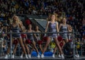 Girls cheerleaders from the team Red Foxes for the match Ukraine vs Romania