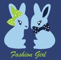 GIRLS CUTE BUNNY PRINT VECTOR ART Royalty Free Stock Photo