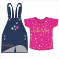 girls denim dungaree with t shirt star print vector