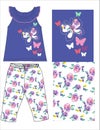 girls denim frocks with legging butterfly print vector