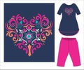 girls denim frocks with pant love pattren print vector