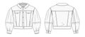 Girls Denim Jacket fashion flat sketch template. Women\'s Crop Jacket fashion design. Denim Jacket Outer fashion flat drawing