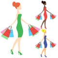 Girls of different nationalities , online store logo, silhouette, sale icon on white background,