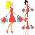 Girls of different nationalities , online store logo, silhouette, sale icon on white background,