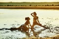 The girl takes a mud bath . Beauty treatments at the Spa resort