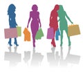 Girls doing shopping silhouettes Royalty Free Stock Photo