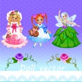 Girls doll and fairy on a purple background