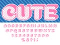 Girls doll font. Pink princess surprise, lol funny child letters and retro dotted texture alphabet baby girl dolls