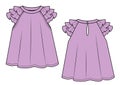 Girls dress with ruffles on sleeves, flat sketch