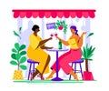 Girls drinking a cocktail - colorful flat design style illustration