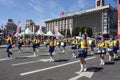 Girls drum orchester walking Royalty Free Stock Photo