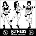 Girls with dumbbells - beautiful fitness girls doing exercises with dumbbels, vector set