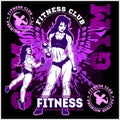 Girls with dumbbells monochrome on grunge background - beautiful fitness girls doing exercises with dumbbels