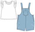 girls dungaree set outline print illustrations Royalty Free Stock Photo