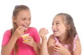 Girls eating yogurt