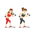 Girls Exercising With Dumbbells, Member Of The Fitness Club Working Out And Exercising In Trendy Sportswear