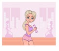 Girls exercising in a gym - illustration