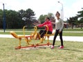 Girls exercising in the park