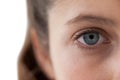 Girls eye and nose against white background Royalty Free Stock Photo