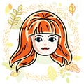 Girls face, human head. Vector character, beautiful red-haired t