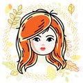 Girls face, human head. Vector character, beautiful red-haired t