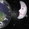 Girls face in shape of a cresent moon