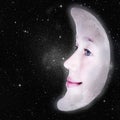 Girls face in shape of a cresent moon