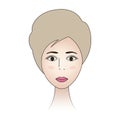 The girls face. Woman full face. Colored vector illustration. Blonde with brown eyes. Short pixie haircut. Long eyelashes. Royalty Free Stock Photo